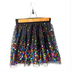 Beautees Youth Black & Rainbow Sequin Short Tulle Skirt Girl's 10 Lined NWT